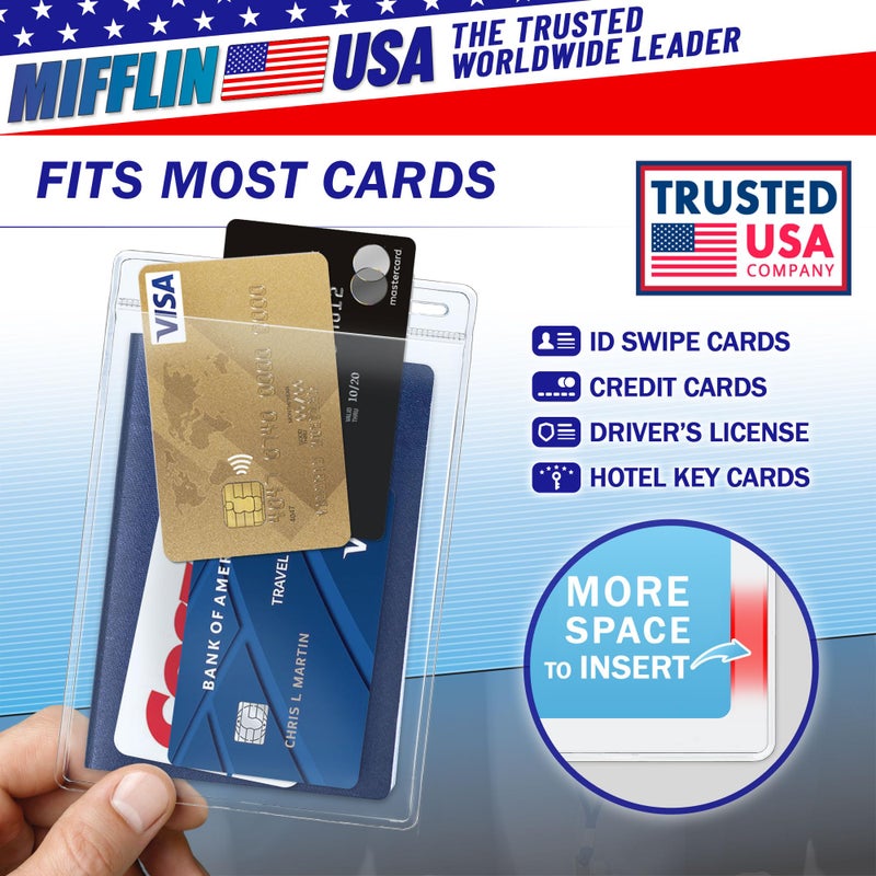 Mifflin-USA Passport & Card Holders (Clear, 4x6 Inches, 100 Pack), Extra Large ID Name Badge Holder, Zipperless Vertical Plastic Card Holders - Image 4